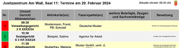 Beispielhafte Darstellung einer Saalanzeige